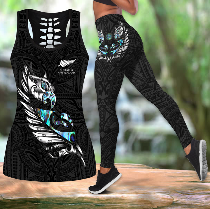 Tmarc Tee New zealand paua fern wing manaia tank top & leggings outfit for women