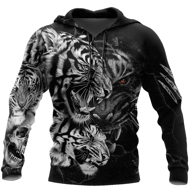 Tmarc Tee Tiger Black and White Tattoo Over Printed Hoodie for Men and Women