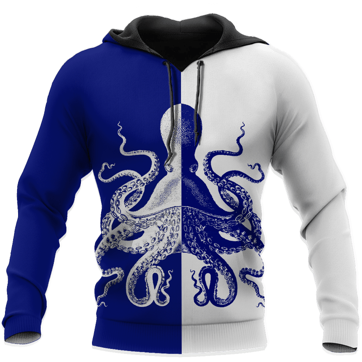 Tmarc Tee Premium Unisex Hoodie Blue And White Kraken Octopus King of The Seven Seas ML