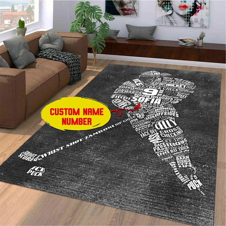 Tmarc Tee Personalized All Over Printed RECTANGLE HOCKEY GIFT AREA RUG Personalized Custom Number