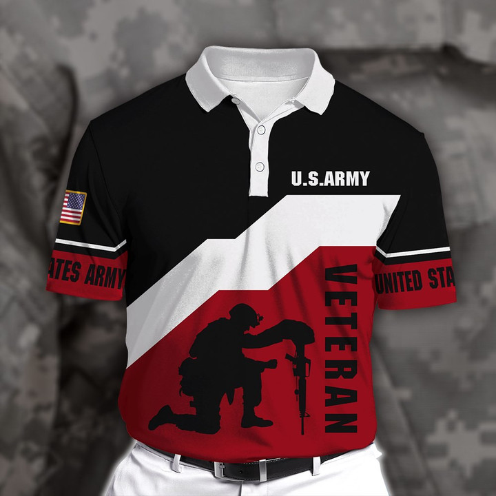 Tmarc Tee US Army Veteran Red Black Polo Shirt