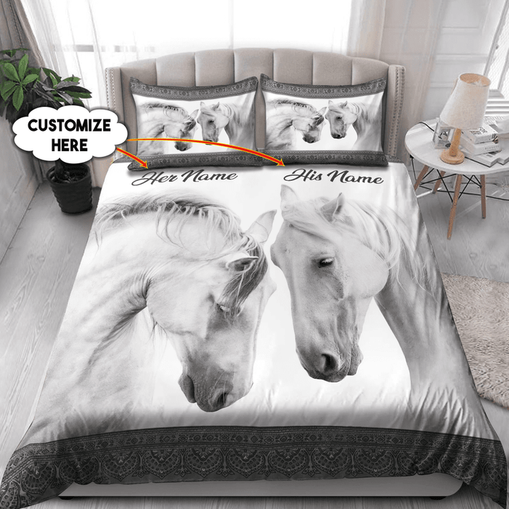 Tmarc Tee Personalized Name Rodeo Bedding Set White Horses Couple