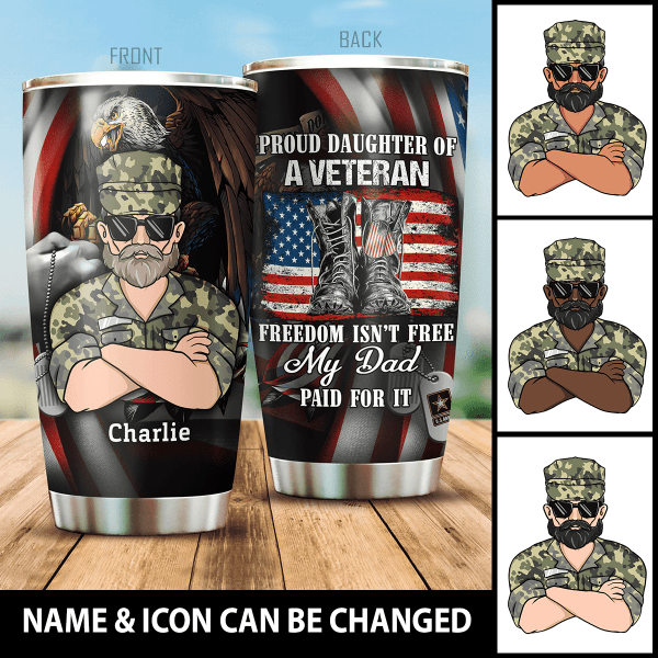 Tmarc Tee Veteran Tumbler Freedom Is'nt Free My Dad Paid For It personalized Gift For Dad Papa Grandpa