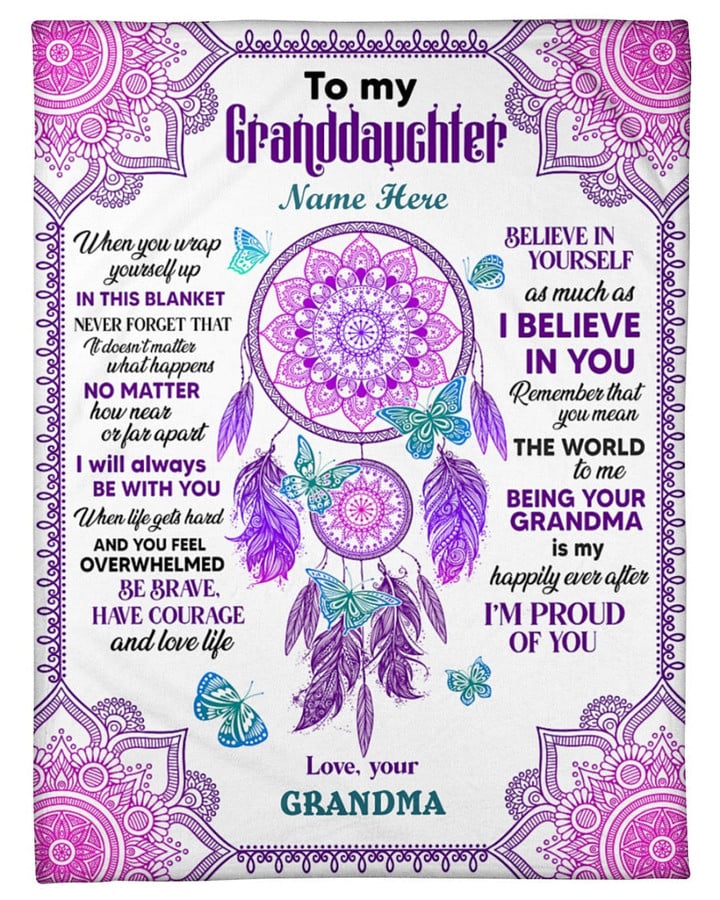 Tmarc Tee Personalized Granddaughter Gift Butterfly Pink Dream Catcher - Fleece Blanket SN