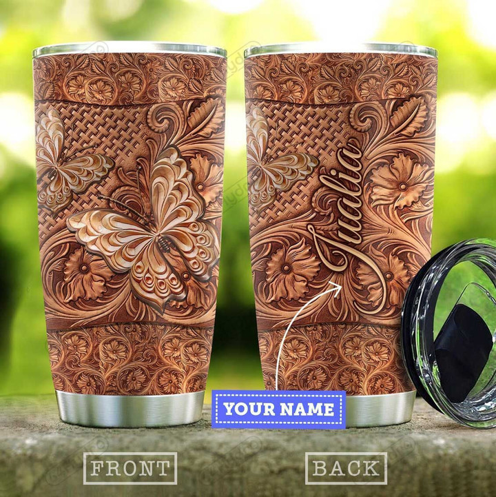 Tmarc Tee Wooden Style Butterfly Personalized Stainless Steel Tumbler