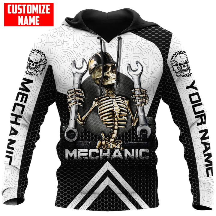 Tmarc Tee Personalized Name Mechanic Skull All Over Printed Hoodie For Men and Women