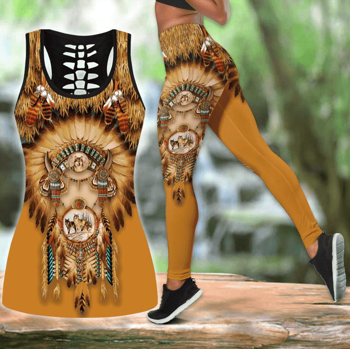 Tmarc Tee Native American Wolfs Unisex Combo Legging and Hollow Tank