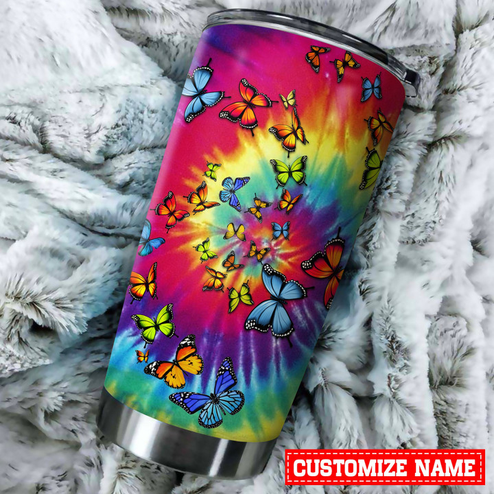 Tmarc Tee Personalized Name Hippie Butterfly Steel Stainless Tumbler KL