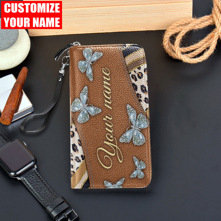 Tmarc Tee Personalized Name Butterfly Printed Leather Wallet