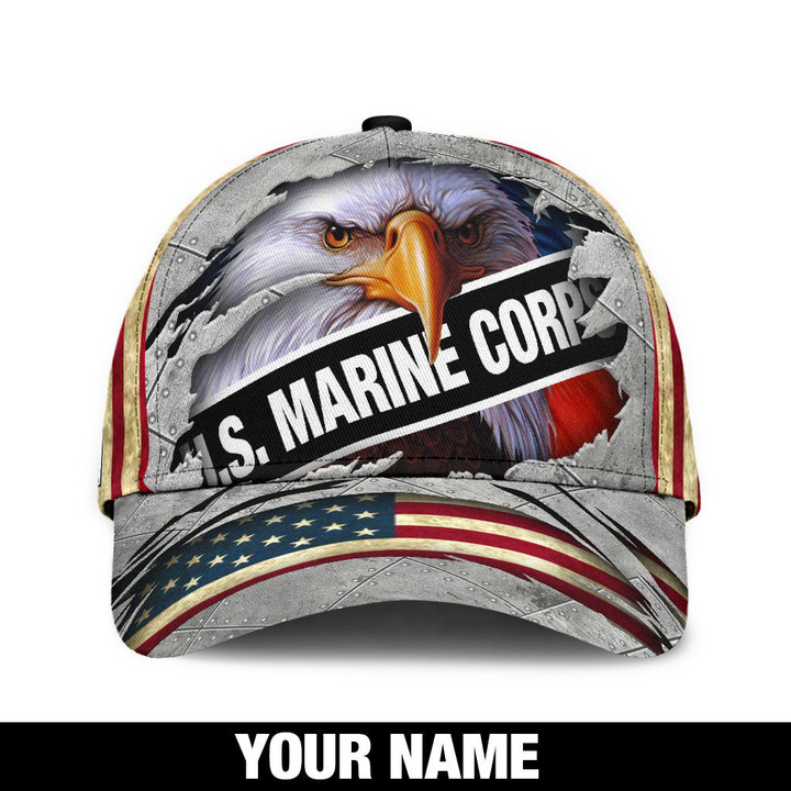 US Marine Corps Hat Custom name Eagle scratched Vintage Veteran Cap Tmarc Tee