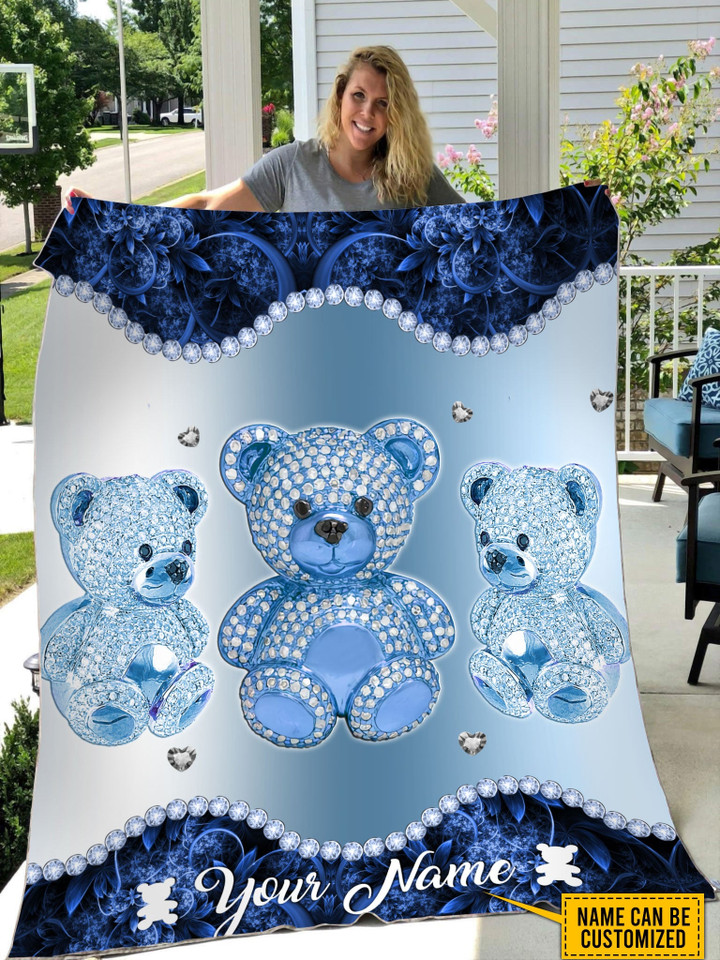 Tmarc Tee Teddy Bear Blue Color Custom Name Blanket