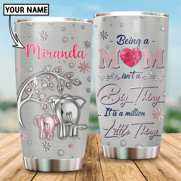 Tmarc Tee Personalizied Name Being A Mom Printed Stainless Steel Tumbler For Mom