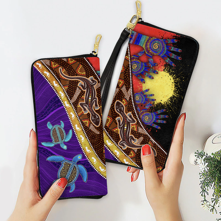 Aboriginal Art Colourful Leather Wallet Tmarc Tee PD