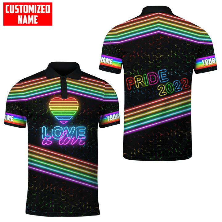 Tmarc Tee Personalized LGBT Love Is Love Neon Light PRIDE 2022 Unisex Shirt