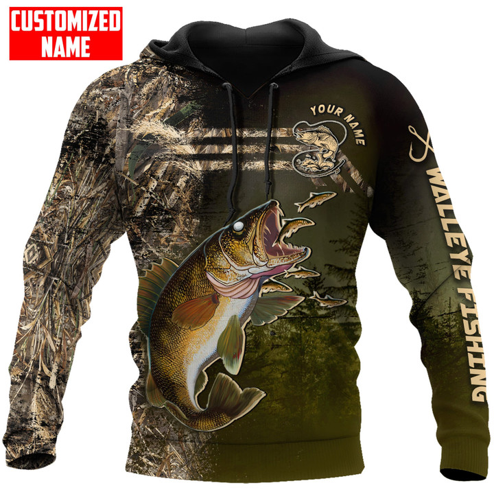 Tmarc Tee Personalized Name Walleye Fishing Camo Unisex Shirts