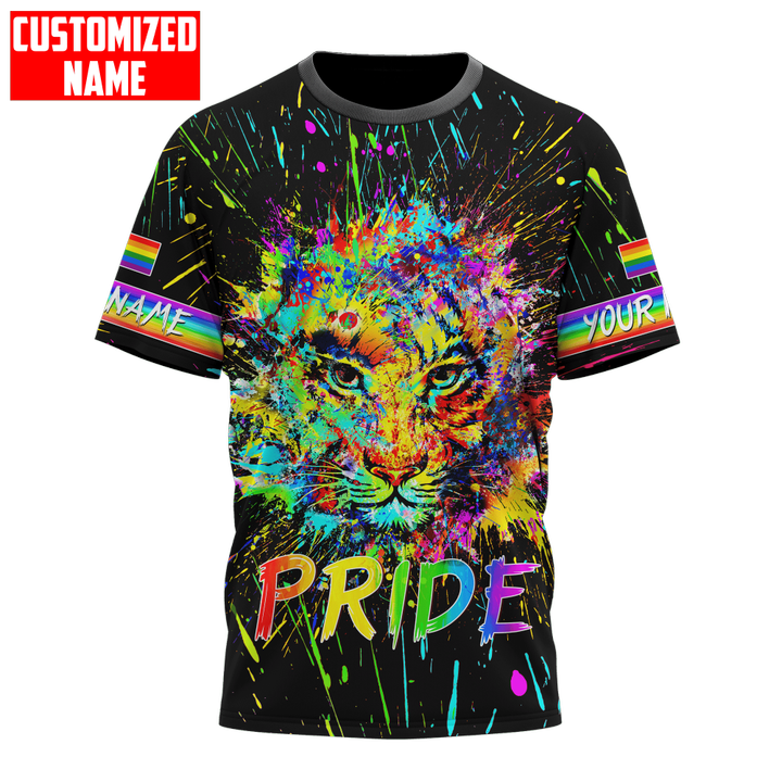 Tmarc Tee Personalized LGBT Tiger PRIDE Splash Paint Black 3D Shirt