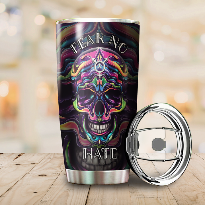 Tmarc Tee Customized LGBT Rainbow Skull Fear No Hate Printed Stainless Steel oz