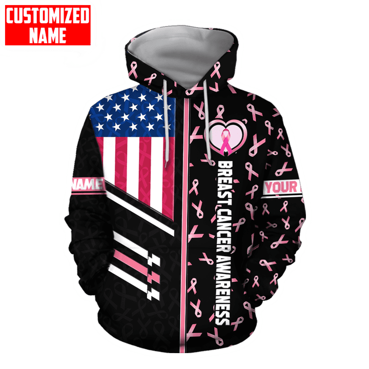 Tmarc Tee Personalized Breast Cancer Awareness American Ribbon Flag All Over Printed Unisex Shirts