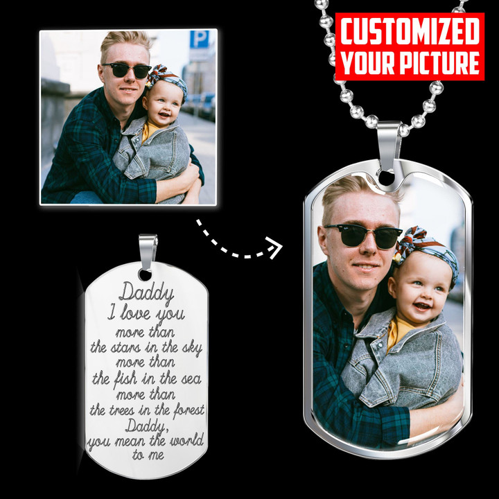 Tmarc Tee Personalized Daddy You Mean The World For Me Father's Day Best Gift For Dad Dog Tag Necklace