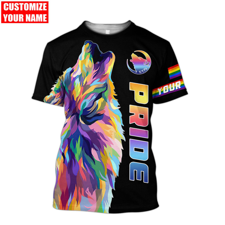 Tmarc Tee Customized LGBT Pride Colorful Wolf Black All Over Printed T-shirt 2022