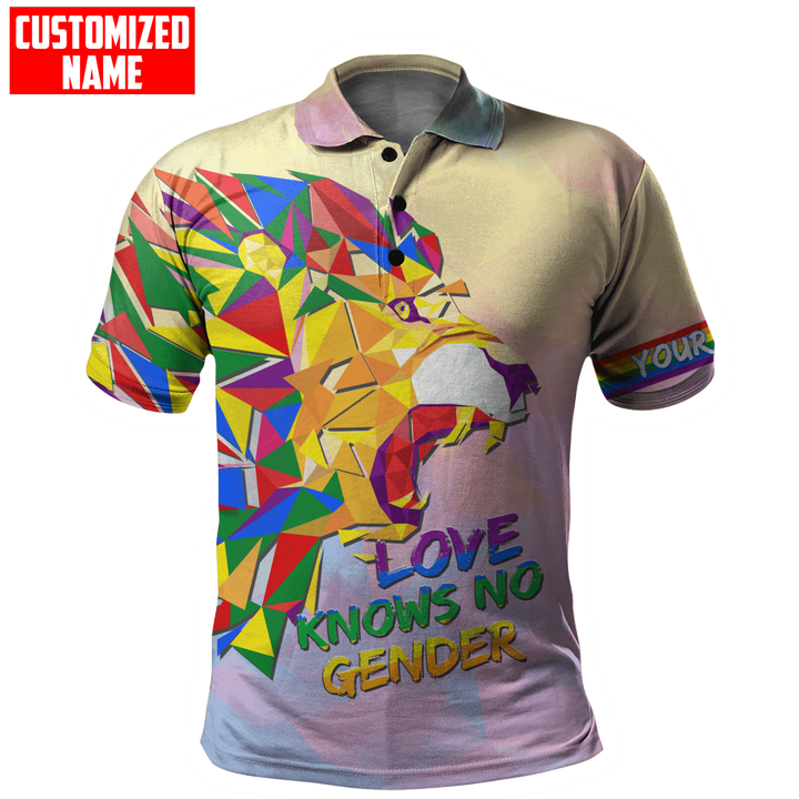 Tmarc Tee Personalized LGBT Lion Love Knows No Gender Polygon Color Unisex Shirt