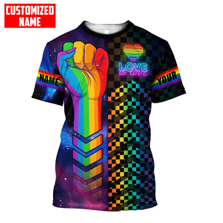 Tmarc Tee Personalized Love is love Rainbow Hand LGBT Pride Unisex Shirts