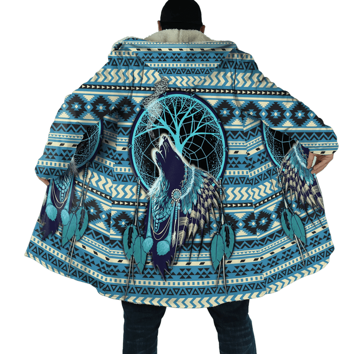Tmarc Tee Native Wolf Dreamcatcher Blue Pattern 3D Cloak