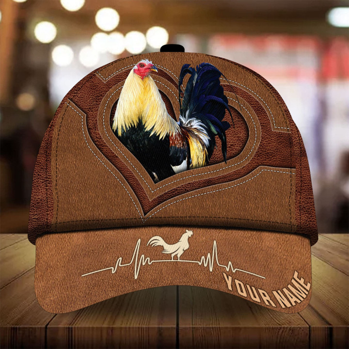 Premium Unique Cap Leather Rooster Heartbeat Personalized Full Printed 3D Hat | Tmarctee