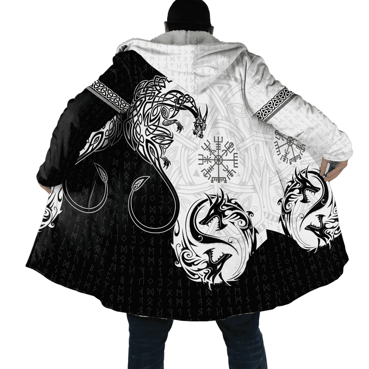 Tmarc Tee Viking Celtic Dragon Black White 3D Cloak