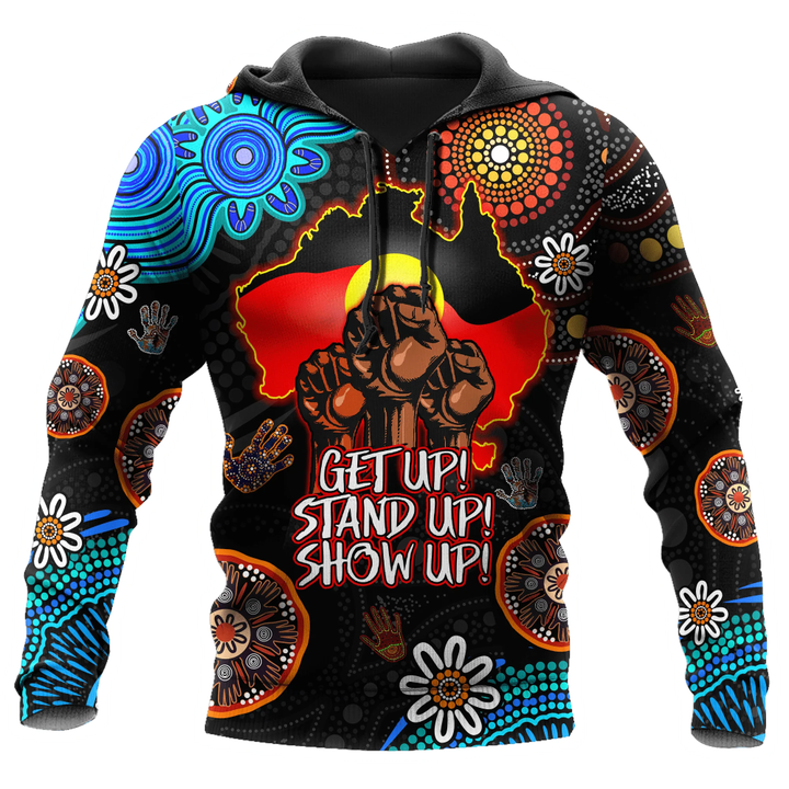 Tmarc Tee Aboriginal Indigenous Naidoc Week Get Up Stand Up Show Up Blue Sun Map Hoodie