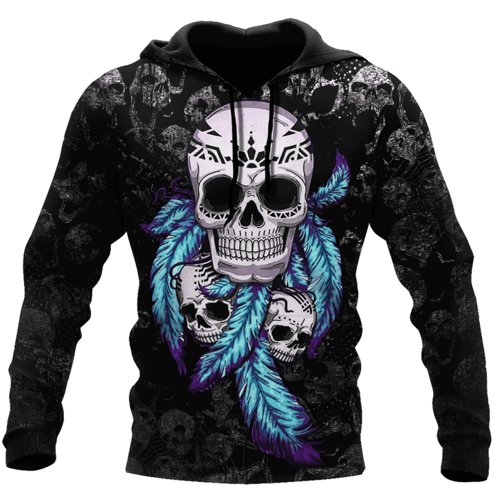 Skull Blue Feathers 3D Over Printed Shirts