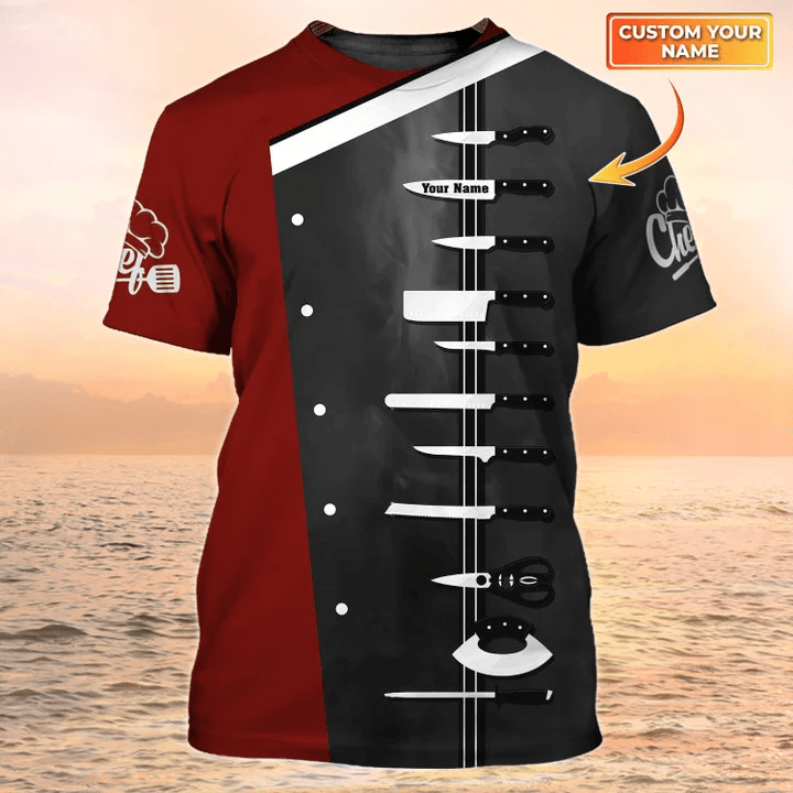 Chef T Shirts Custom Cook Shirt Knives T Shirts Black & Red Tmarc Tee TX22092217