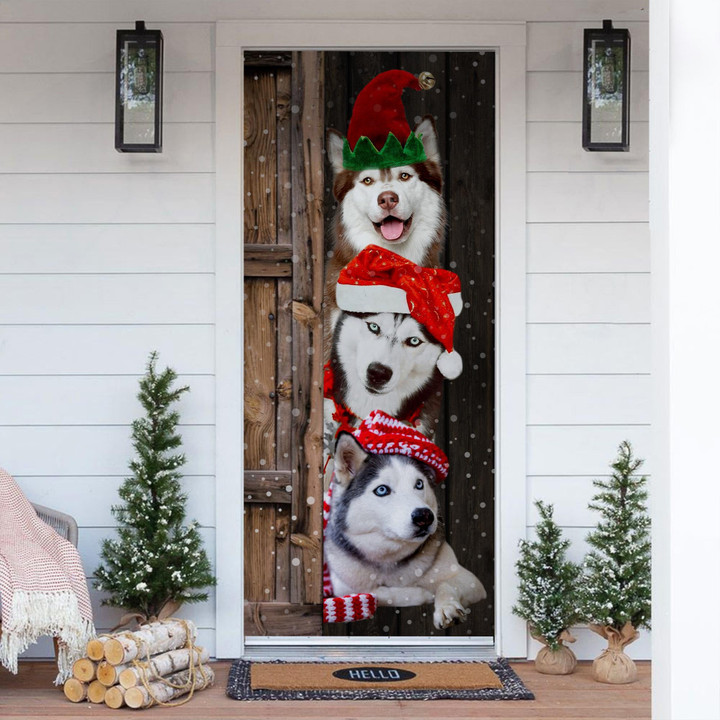 Husky Christmas Door Cover Tmarc Tee
