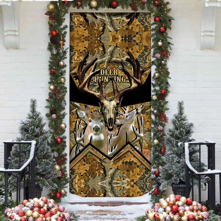 Love Deer Hunting Christmas Door Covers - Brown Camo Front Door Cover Tmarc Tee