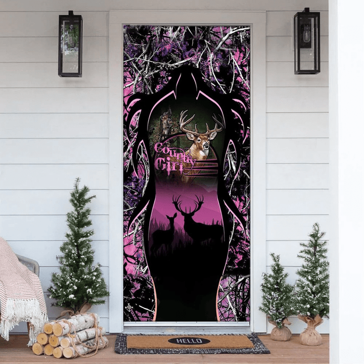 Love Deer Hunting Country Girl Christmas Door Covers - Front Door Cover Tmarc Tee