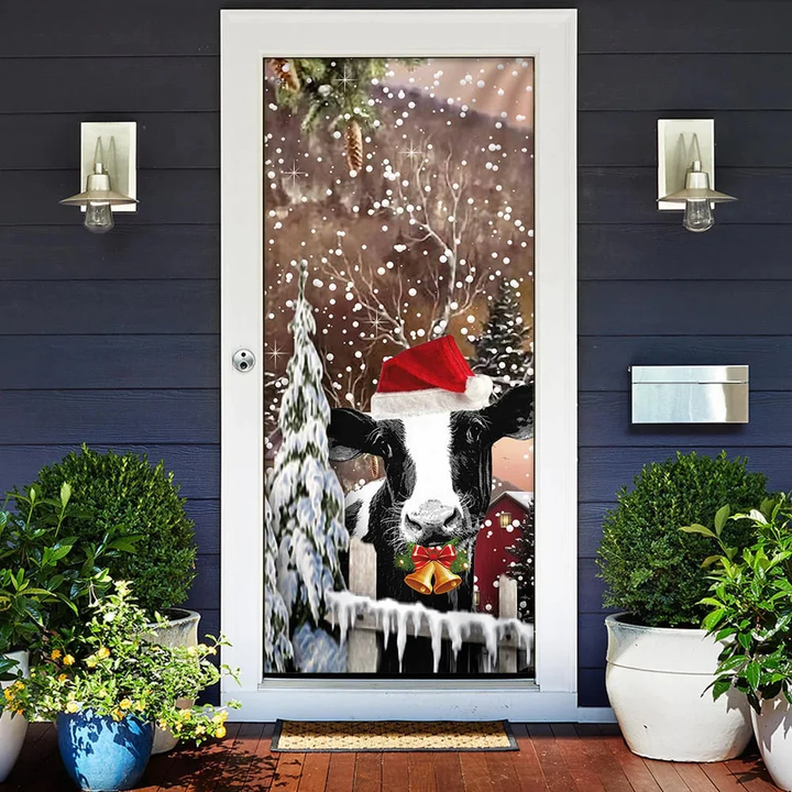 Christmas Cow Door Cover - Door Christmas Cover - Christmas Outdoor Decoration Tmarc Tee