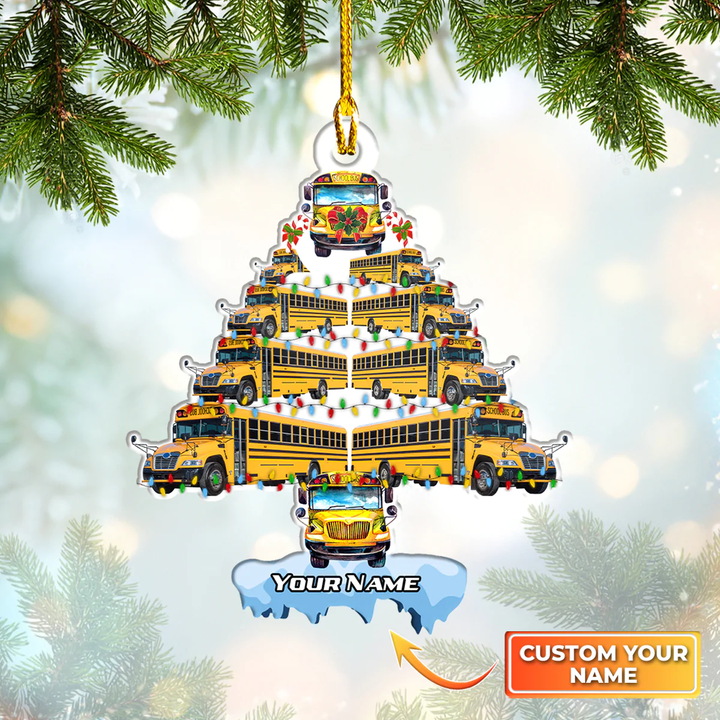 Christmas School Bus Tree Custom Shaped Ornament Tmarc Tee