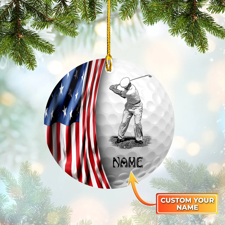 American Golf Ball - Personalized Name Shaped Ornament - Golfer Ornaments Gift Tmarc Tee