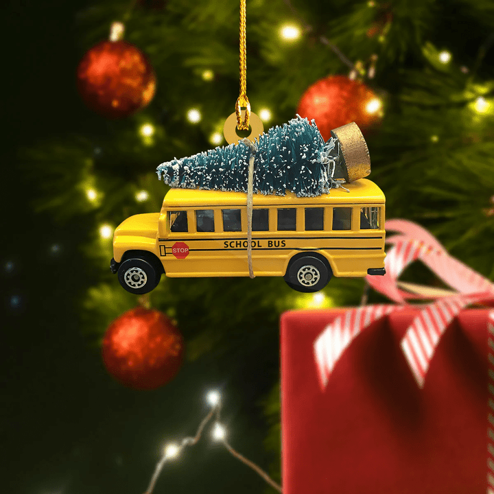 Shaped Ornament - School Bus with Christmas Tree Tmarc Tee