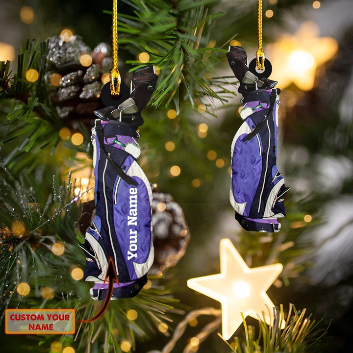 Purple Golf Bag Shaped Ornament - Golf Clubs Personalized Name Tmarc Tee