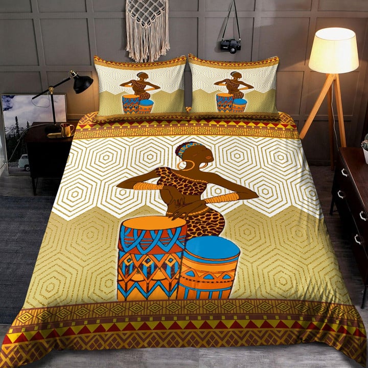 Juneteenth Tmarc Tee African Girl Drum Bedding Set .S