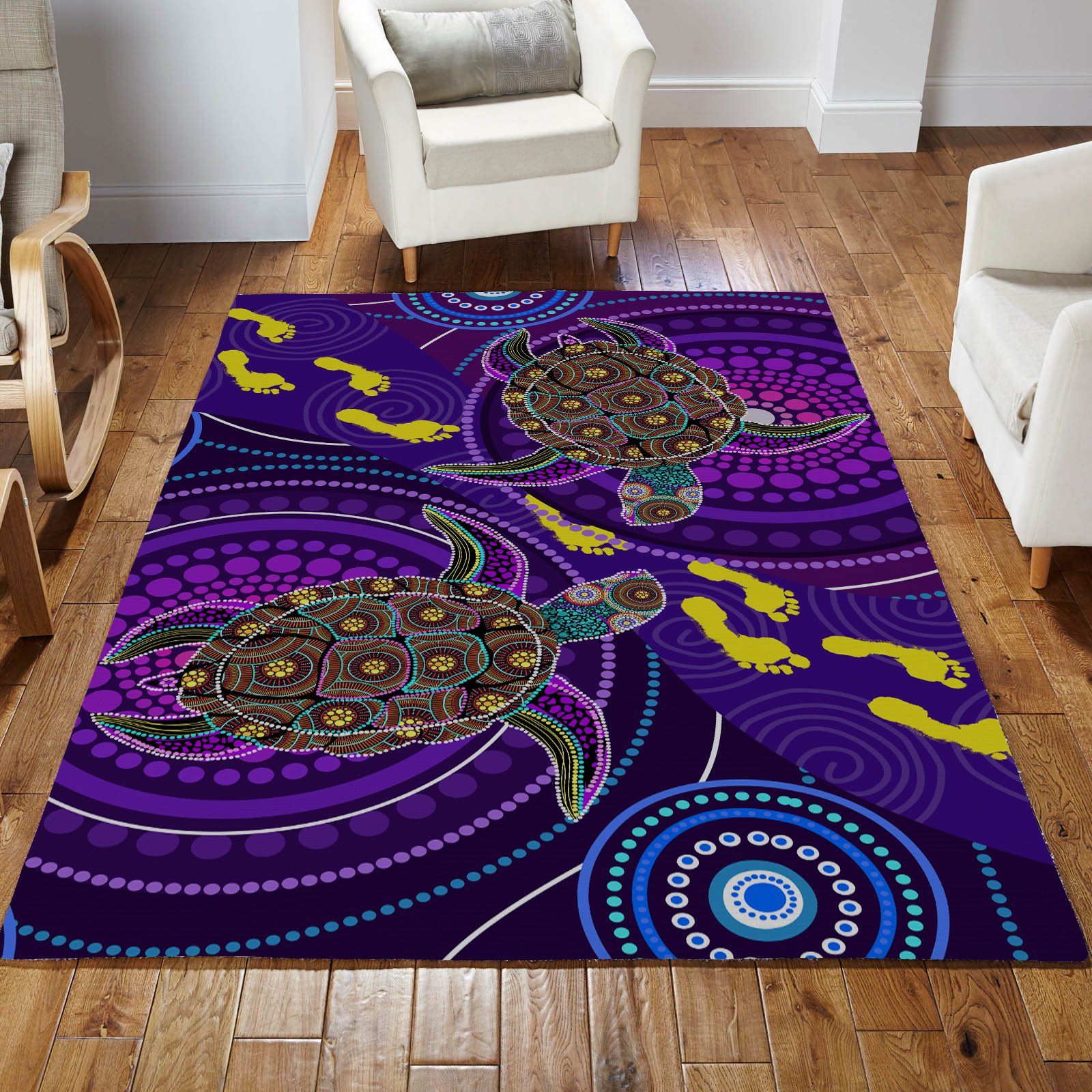 Aboriginal Purple Turtles Australia Indigenous Painting Art Rug - Tmarc Tee