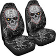 Valentine Car Seat Covers - Tattooed Skull Rose Heart In Eyes Black White Pattern Seat Covers