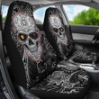 Valentine Car Seat Covers - Tattooed Skull Rose Heart In Eyes Black White Pattern Seat Covers