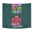 Squid Game Movie Tapestry Players Portrait With Black Masked Boss And Squid Worker Standing Tapestry Home Decor
