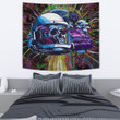 Skull Tapestry - Skull Wearing Helmet Moto Racing Tapestry Home Decor