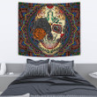 Valentine Tapestry - Colored Mandala Skull Background Roses From Eye Tapestry Home Decor