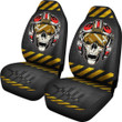 Skull Car Seat Covers - Skull Wearing Helmet Moto Racing Seat Covers