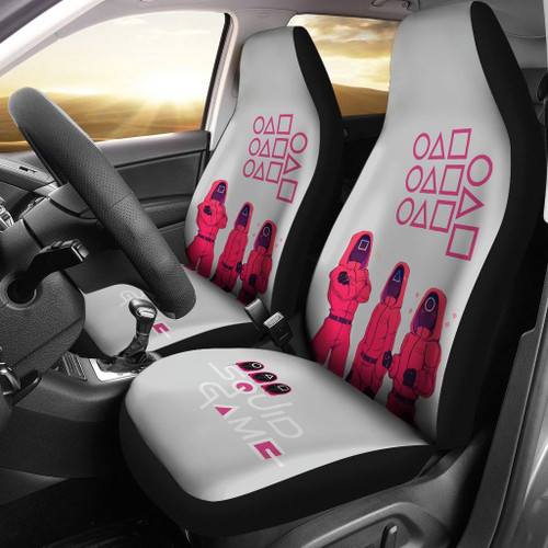 Squid Game Movie Car Seat Covers Round Triangle Square Squid Worker Brothers Head Balloons Seat Covers