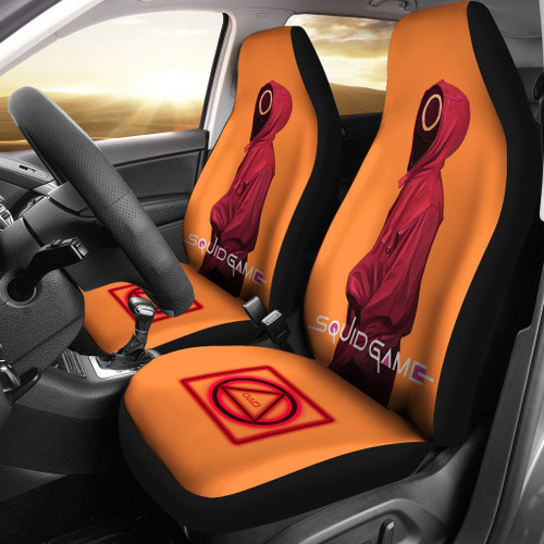 Squid Game Movie Car Seat Covers Round Squid Worker Looking Back Shape Symbols Seat Covers